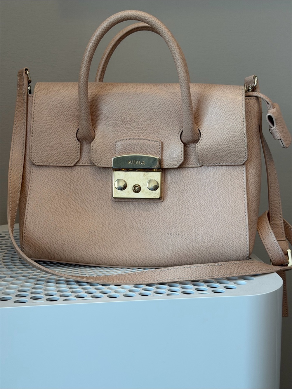 Furla Structured Top-Handle Satchel in Blush Nude